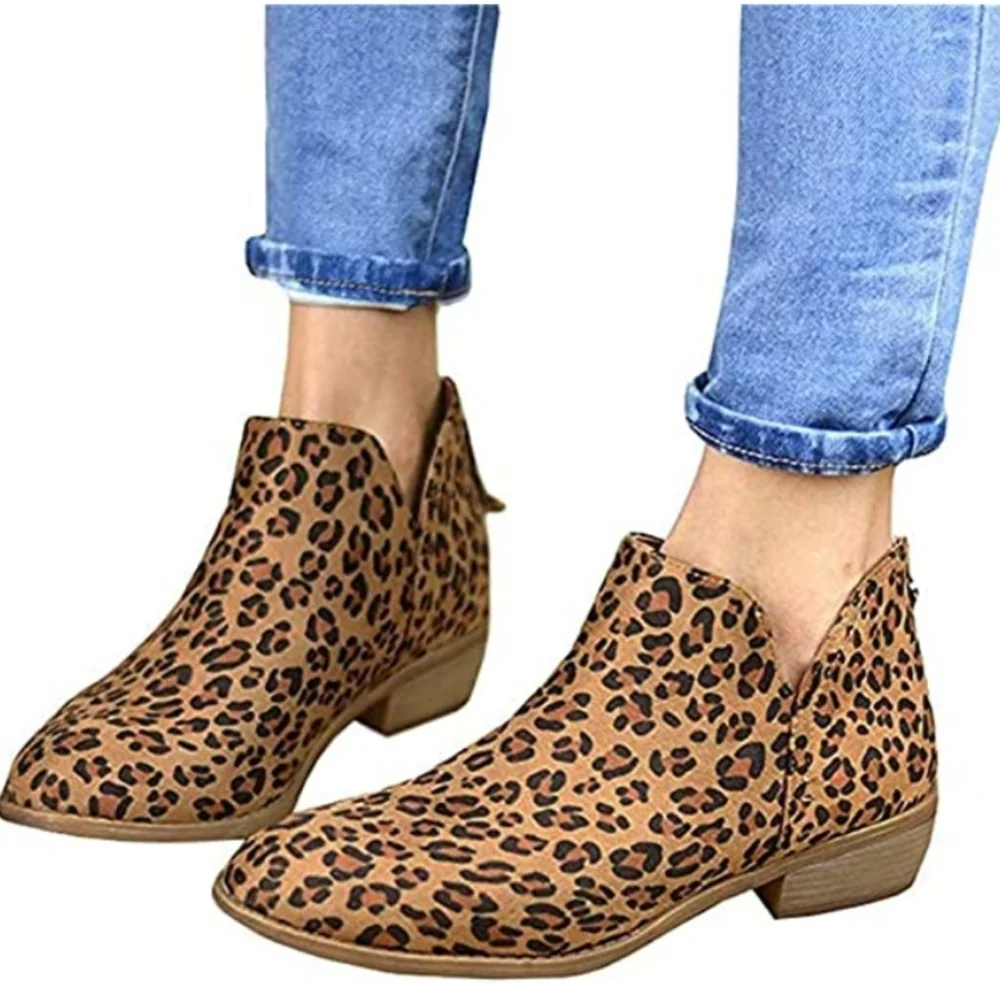 PiePieBuy Leopard Faux Suede Ankle Boots 7.5